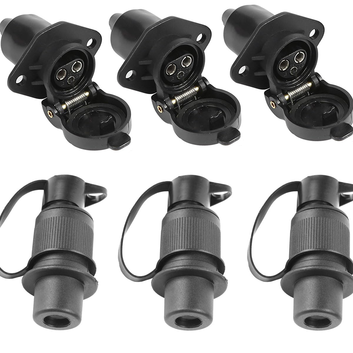 ETUKER 3X Anhänger Stecker 3polig,3xAnhänger Steckdose Flach Dreipoliger Stecker Steckdose 12v Traktor 3pol von ETUKER