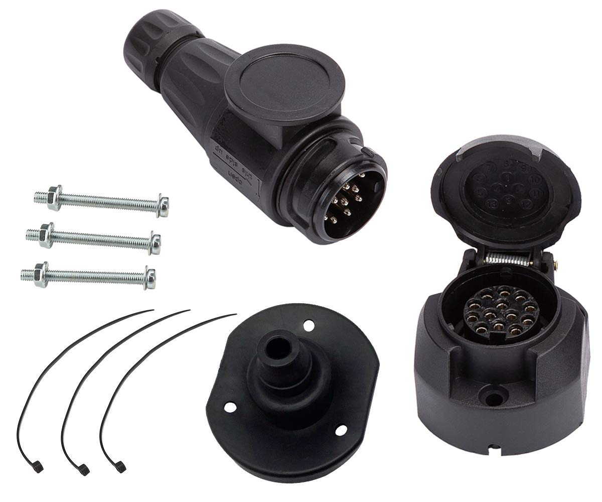 ETUKER Anhänger Stecker 13 Polig & Anhänger Steckdose 13 Polig, 12V Wasserdicht Anhänger Stecker Steckdose 13 Polig Anschluss, Für Anhänger/LKW/RV/Cars/Boot/Anhänger Zubehör von ETUKER