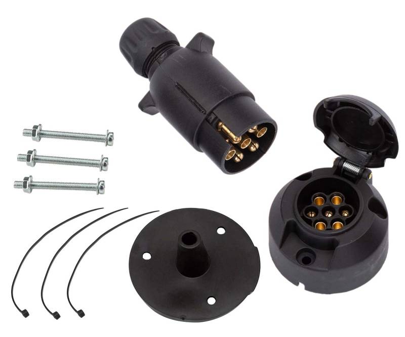 ETUKER Anhänger Stecker 7 Polig & Anhänger Steckdose 7 Polig, Wasserdicht Anhänger Stecker Steckdose 7-Polig 12V Anschluss, Für Anhänger/LKW/RV/Cars/Boot/Anhänger Zubehör (Schraubenende) von ETUKER