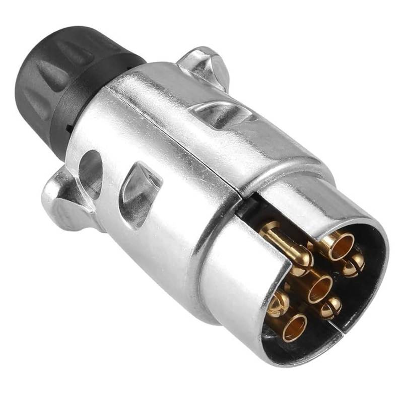 ETUKER Anhängerstecker 7 polig Metall, 12V Aluminiumguss Metall Anhänger Stecker 7 polig, mit Wasser- und staubdichte Kappe, Metall 7 poliger KFZ Anhängerstecker für Wohnmobile, Wohnwagen von ETUKER