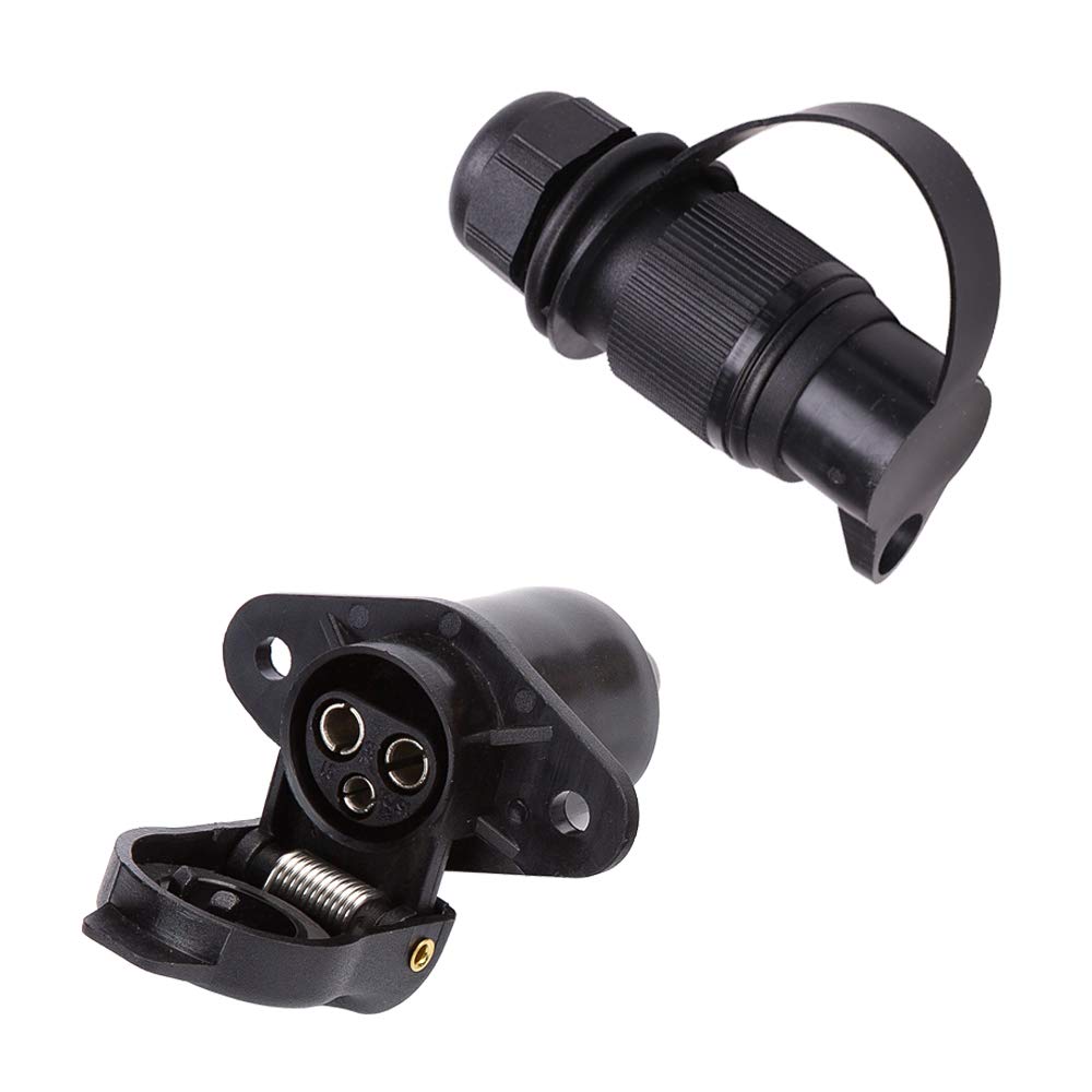 ETUKER Stecker 3 Polig & Steckdose 3-Polig, Anhänger Stecker Steckdose 3 Polig 12V, Din 9680 Anhänger Adapter 3 Polig, Für Anhänger/LKW/RV/Cars/Universelles Zubehör (2 Mount Punkte Schraubenende) von ETUKER