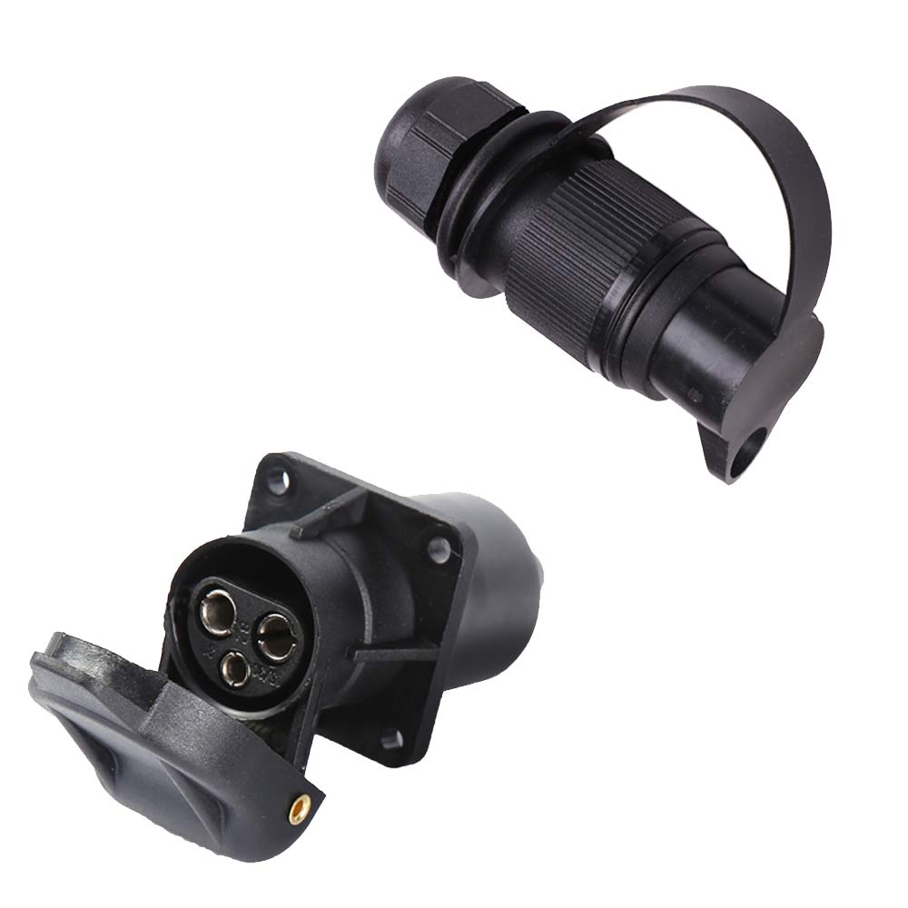 ETUKER Stecker 3 Polig & Steckdose 3-Polig, Anhänger Stecker Steckdose 3 Polig 12V, Din 9680 Anhänger Adapter 3 Polig, Für Anhänger/LKW/RV/Cars/Universelles Zubehör (4 Mount Punkte Schraubenende) von ETUKER