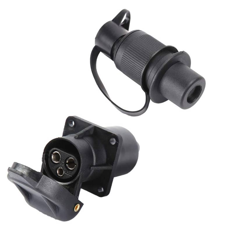 ETUKER Stecker 3 Polig & Steckdose 3-Polig, Anhänger Stecker Steckdose 3 Polig 12V, Din 9680 Anhänger Adapter Stecker 3 Polig, Für Anhänger/LKW/RV/Cars/Traktor/Universelles Zubehör (4 Mount Punkte) von ETUKER