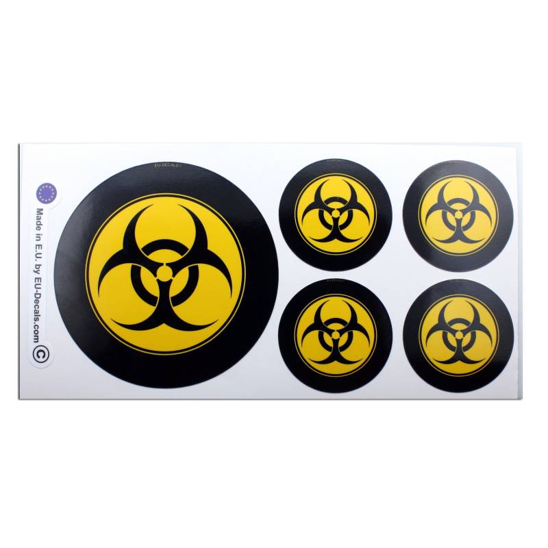 1 x 100 mm-4* & 4 x 50 mm Biohazard Mod laminierter Aufkleber für Helm Auto Fahrrad Roller MioVespa Collection von EU-Decals - MioVespa Collection