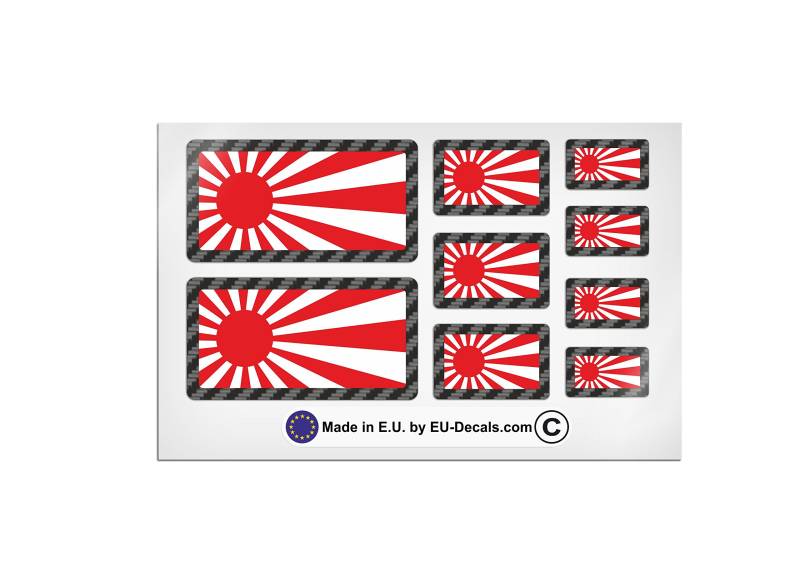 9 x japanische Flaggen aus Kohlefaser, laminiert, Aufkleber für Helm, Auto und Fahrrad, MioVespa-Kollektion von EU-Decals - MioVespa Collection