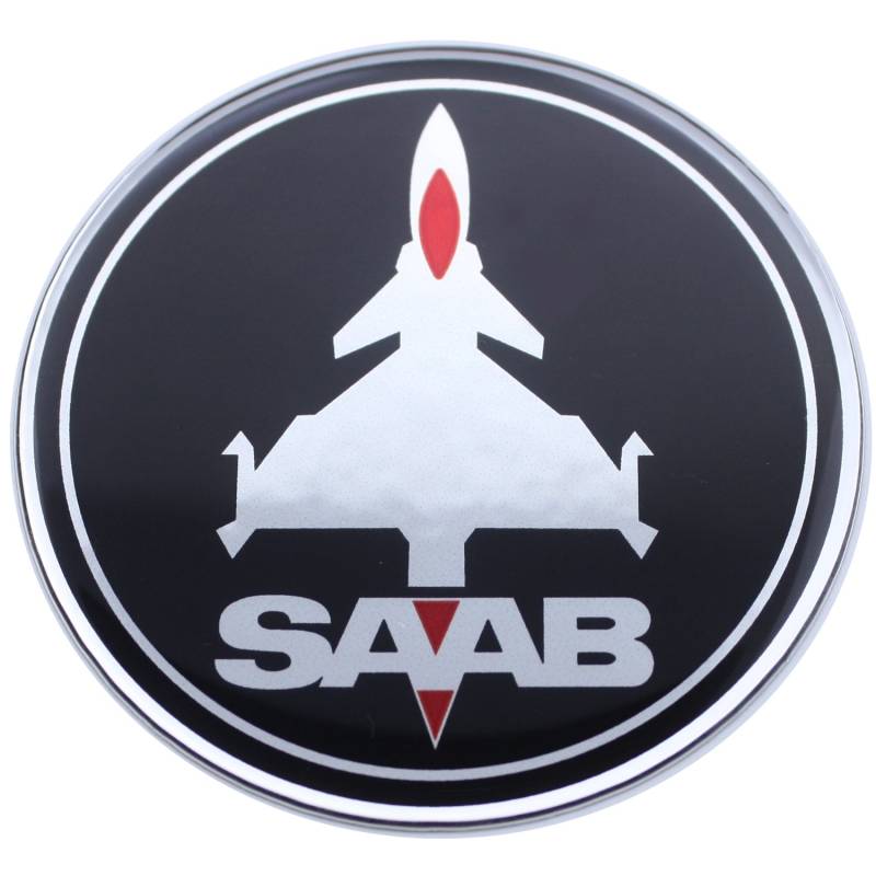 63,5 mm Jet-Flugzeug SAB schwarz rot Chrom Motorhaube Haube Kofferraum Luke Abzeichen Emblem gewölbte 3D Aufkleber selbstklebende Rückseite 9-3 von EU-Decals