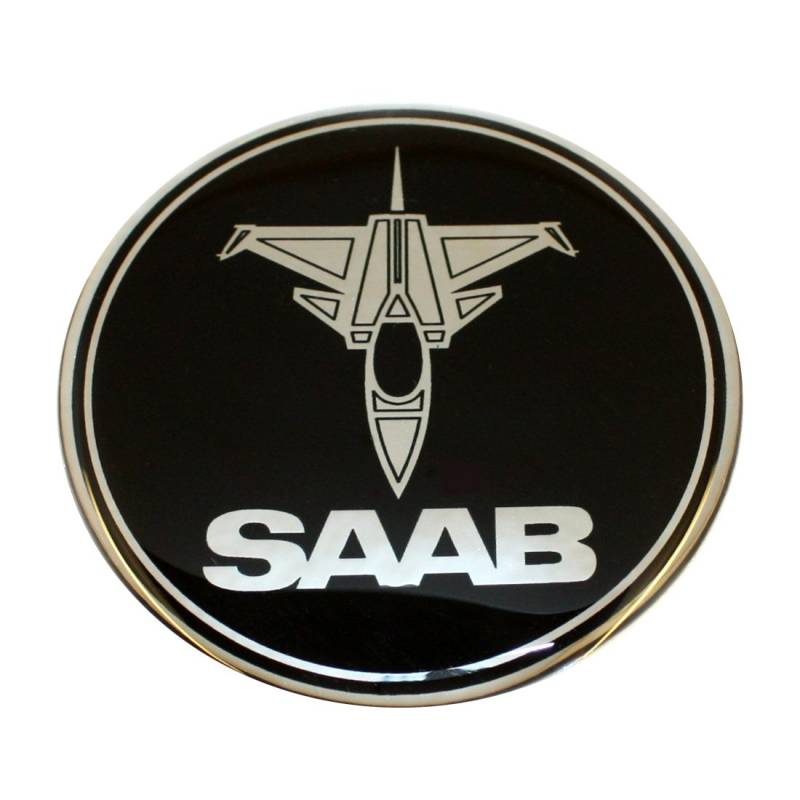EU-Decals 63,5 mm Jet Flugzeug SAAB Schwarz Chrom Motorhaube Kofferraum Luke Badge Emblem gewölbt 3D Aufkleber selbstklebende Rückseite 9-3 von EU-Decals