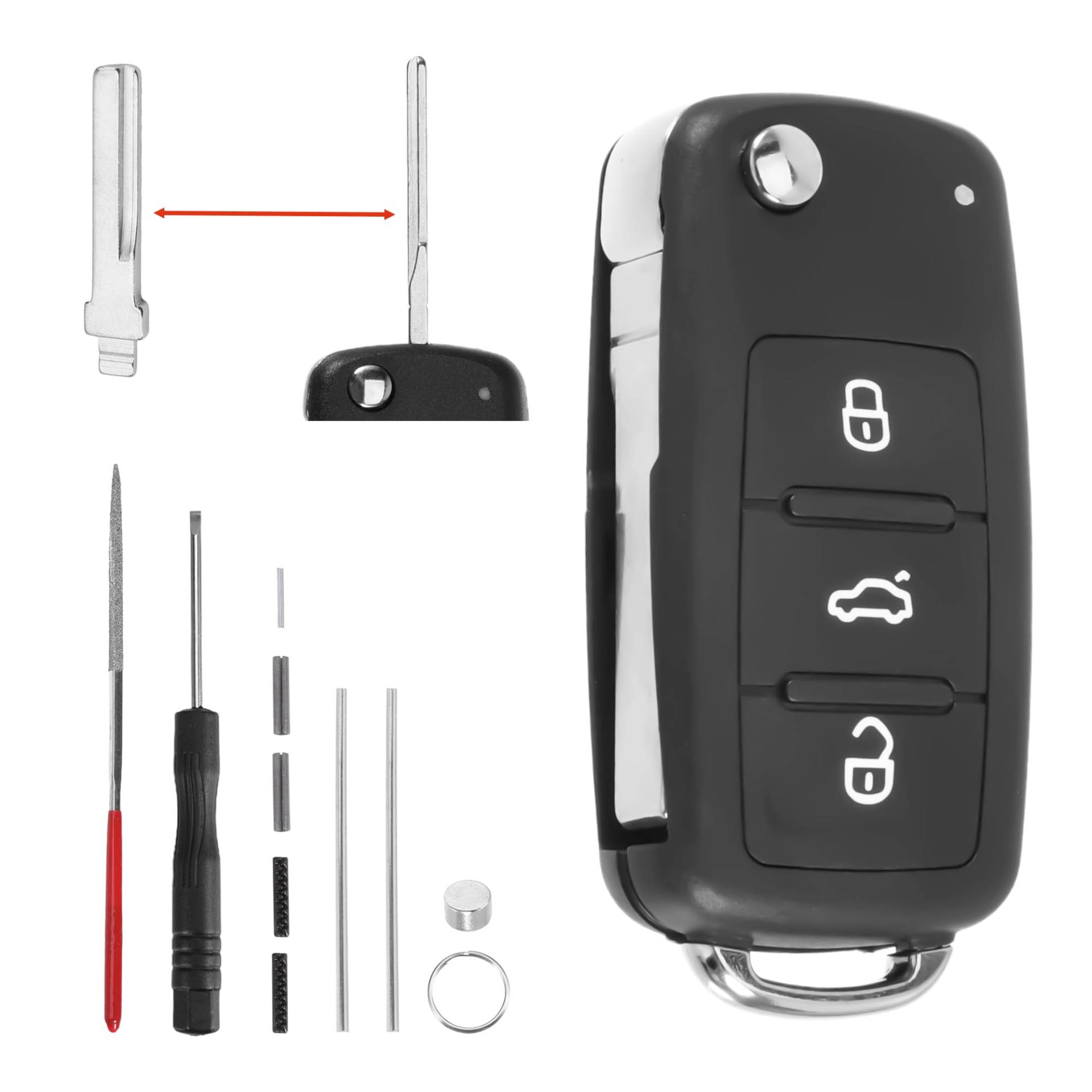 3 Tasten Auto Fernbedienungsgehäuse Etui für VW Golf MK6 Transporter T6 Tiguan Käfer Amarok Polo Golf Schlüsselgehäuse mit Nadelfeile Removal Tool Stahl Pin Ausbauwerkzeug mit ungeschnittener Klinge von EUIOOVM