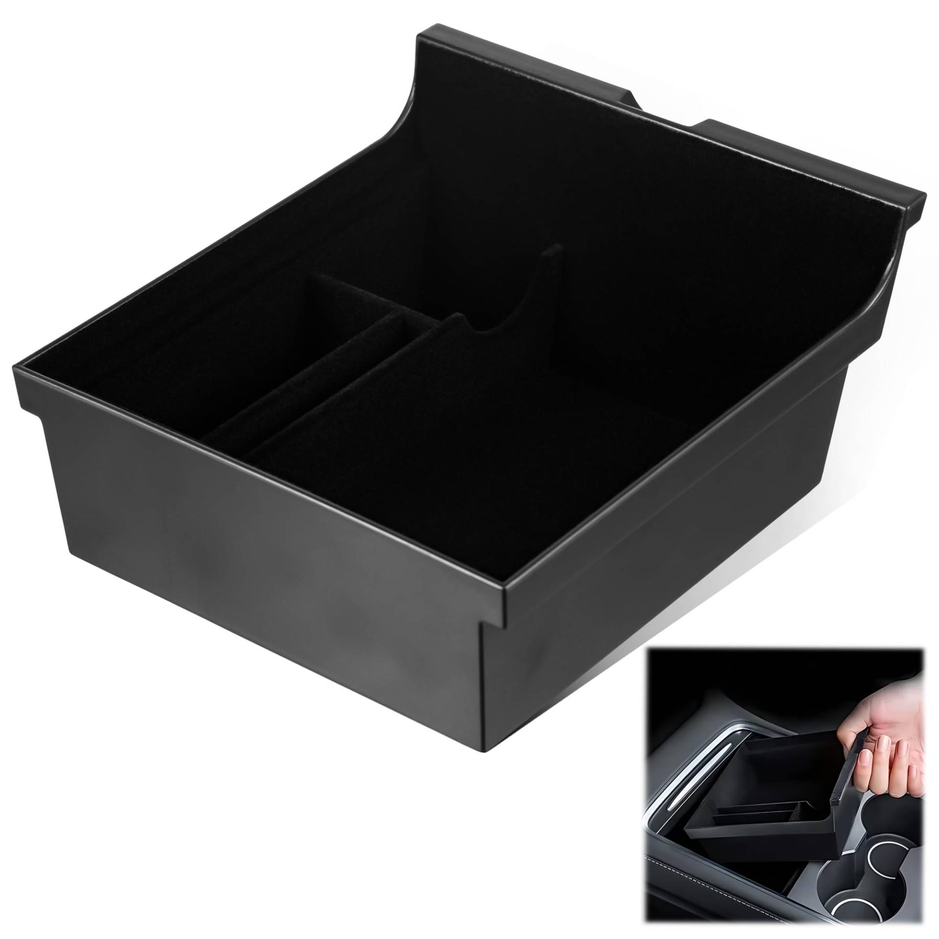 EUIOOVM Mittelkonsole Organizer für Tesla Model Y Model 3 2021 2022, Armlehnenablage Zubehör mit Beflockungs, Konsole Push Pullover für Tesla Zubehör von EUIOOVM