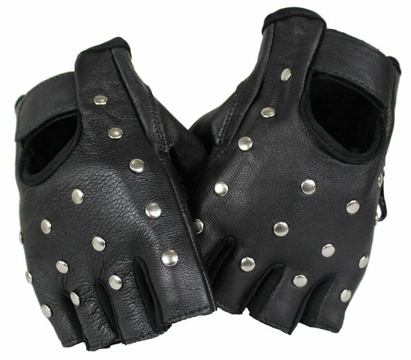 EURO STARS Biker Fingerlose Nieten Lammleder Handschuhe Schwarz, Motorcycle Fingerless Leather Gloves (2XL, Schwarz) von EURO STARS