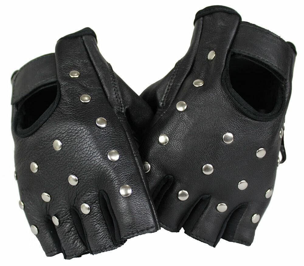 EURO STARS Biker Fingerlose Nieten Lammleder Handschuhe Schwarz, Motorcycle Fingerless Leather Gloves (4XL, Schwarz) von EURO STARS