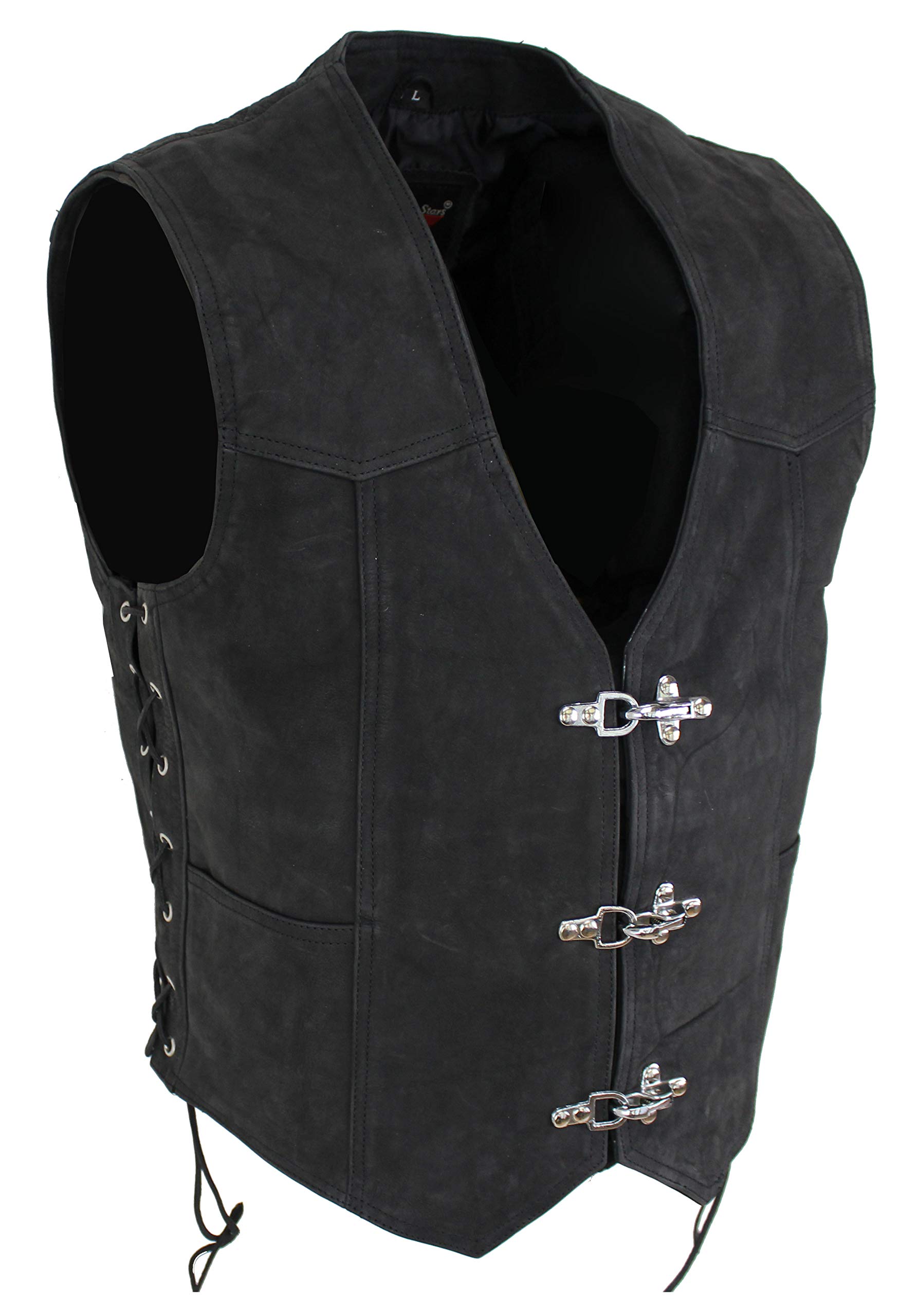 EURO STARS Biker Lederweste Nubuk mit Seiten Schnüren, Herren Lederkutte, Men's Biker Leather Vest, Bikerweste, Rockerweste, Clubweste, Lederkutte, Kutte, Größen XS bis 5XL (2XL, Braun) von EURO STARS