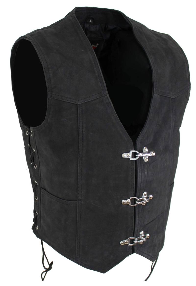 EURO STARS Biker Lederweste Nubuk mit Seiten Schnüren, Herren Lederkutte, Men's Biker Leather Vest, Bikerweste, Rockerweste, Clubweste, Lederkutte, Kutte, Größen XS bis 5XL (3XL, Braun) von EURO STARS