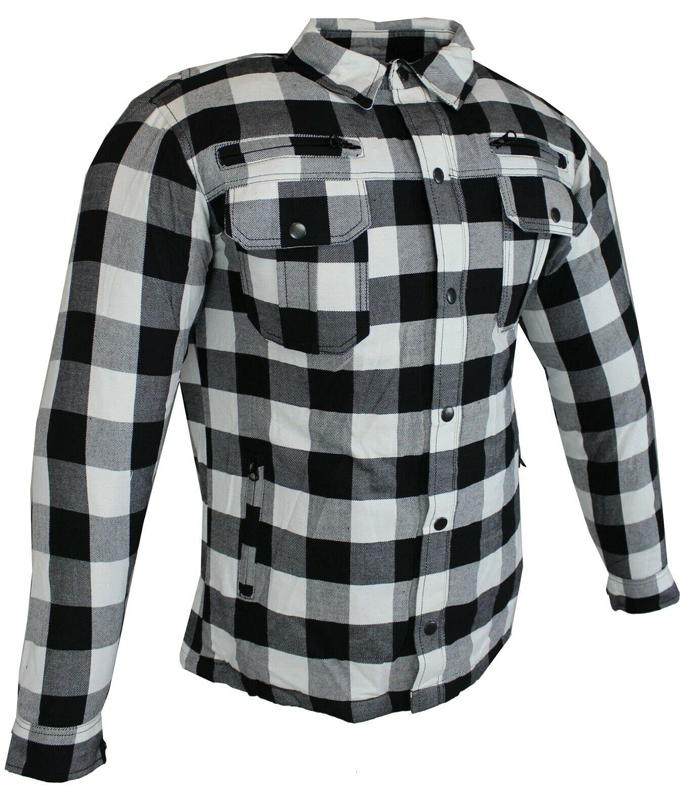 EURO STARS Herren Lumberjack Kev Hemd mit Protektoren, Reißfest, Winddicht, Wasserabweisend, Motorrad Flanell- Holzfällerhemd, Lumberjacke, Biker Hemd, Motorrad Hemd (4XL, Weiß) von EURO STARS