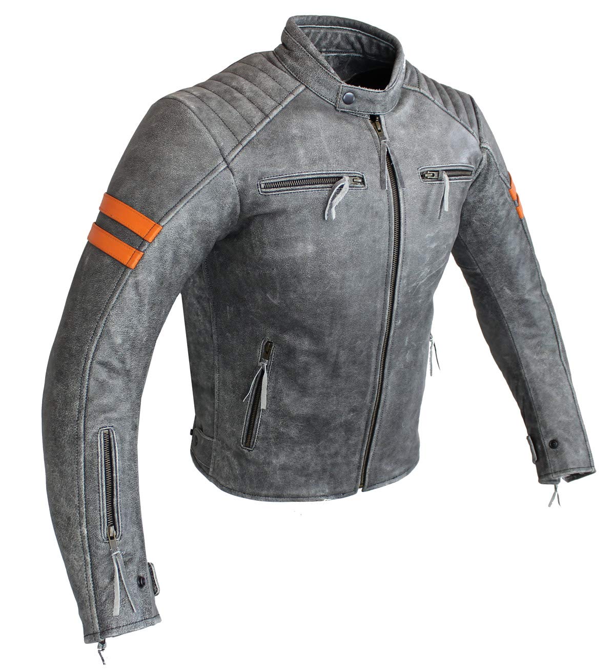 EURO STARS Herren Motorradjacke Retro Rind Leder Grau mit Protektoren, Herren Biker Lederjacke, Motorrad Lederjacke, Herren Lederjacke, Herren Jacke (XL, Grau) von EURO STARS