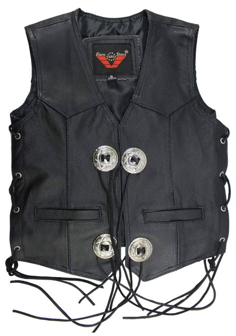 EURO STARS Kinder Lederweste Kanchoo, Biker Lederkutte, Club Lederweste, Chopper Lederkutte, Rockerweste, Rindleder Kutte Leather Vest black (2XL, Schwarz) von EURO STARS