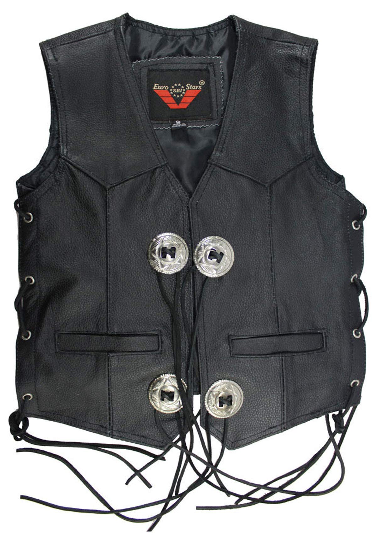 EURO STARS Kinder Lederweste Kanchoo, Biker Lederkutte, Club Lederweste, Chopper Lederkutte, Rockerweste, Rindleder Kutte Leather Vest black (S, Schwarz) von EURO STARS