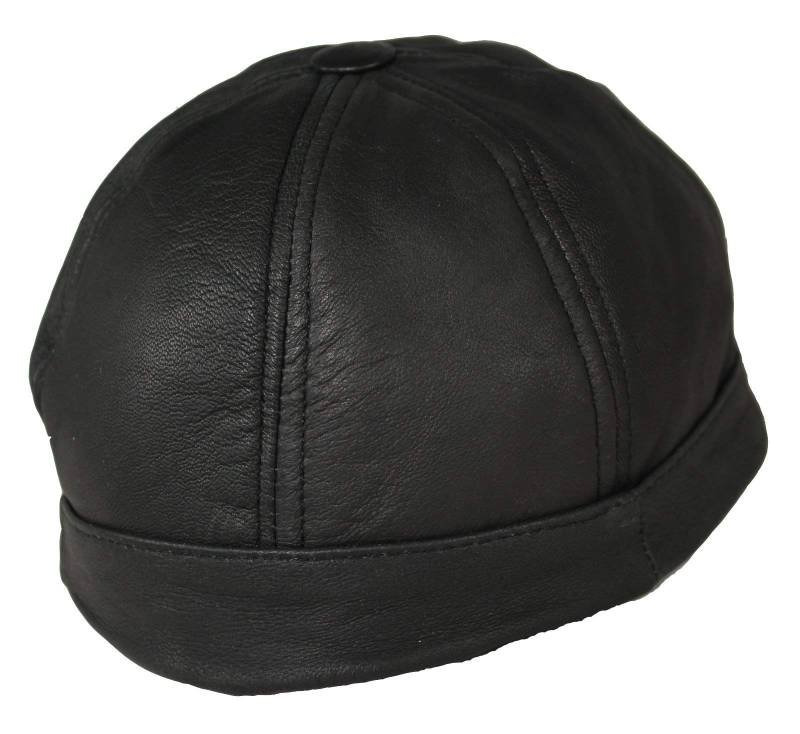 EURO STARS Ledermütze Schwarz, Motorrad Ledermütze, Biker Leder Mütze, Motorrad Cap ohne Schirm, Mütze Docker Cap Trucker Biker, Ledermütze von EURO STARS