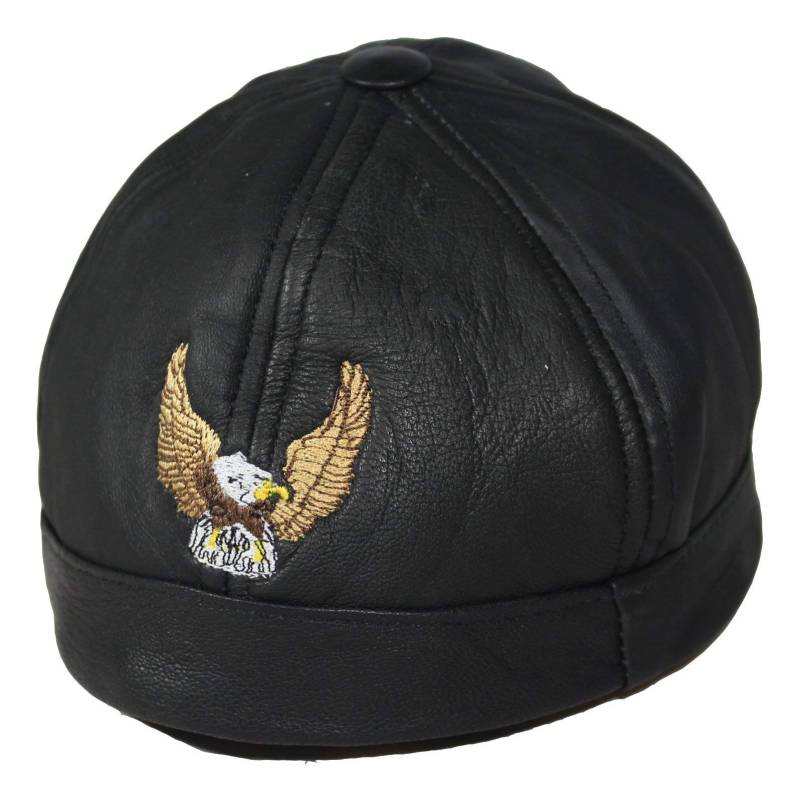 EURO STARS Motorrad Cap ohne Schirm mit Adler Motiv, Mütze Docker Cap Trucker Biker, Real Leather cap von EURO STARS