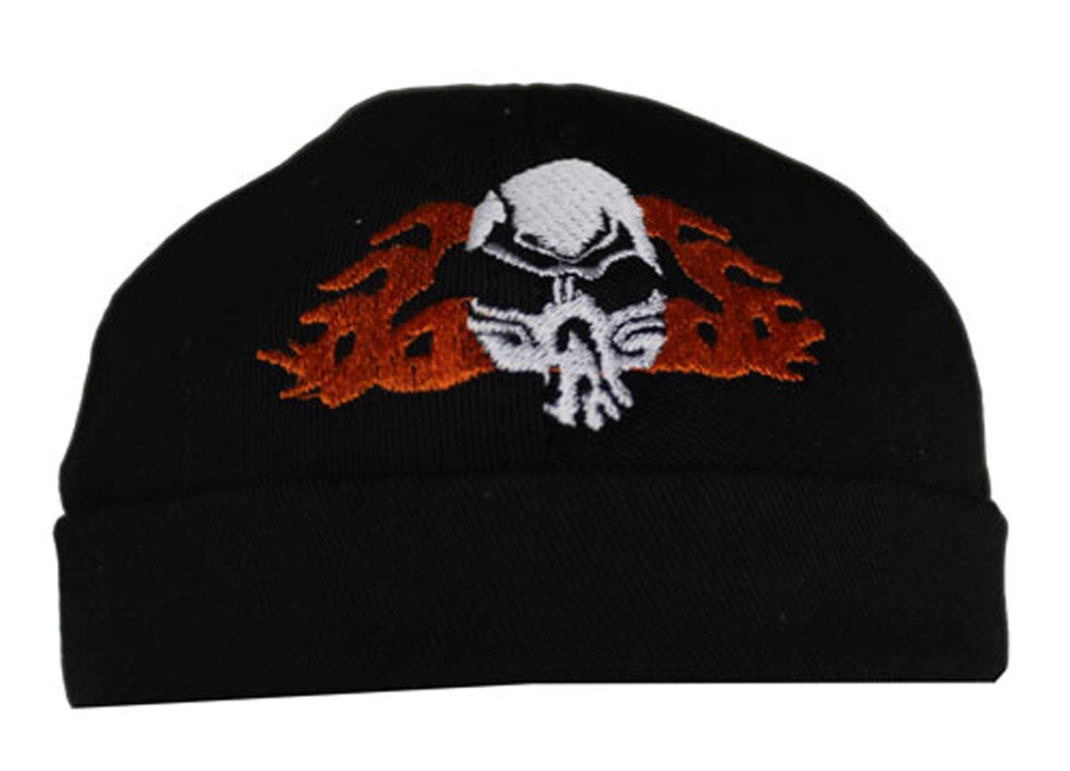 EURO STARS Motorrad Textil Cap ohne Schirm mit Totenkopf Flammen Motiv Mütze Docker Cap Trucker Biker Schwarz von EURO STARS