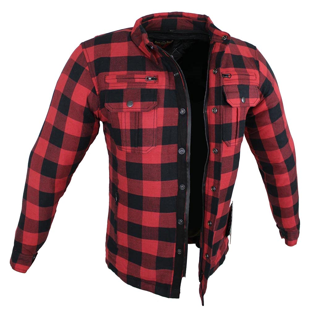 EURO STARS Motorrad- und Flanell-Holzfällerhemd mit KEV ARAMID Lumber Biker Rot Jacke Hemd (2XL, Rot) von EURO STARS