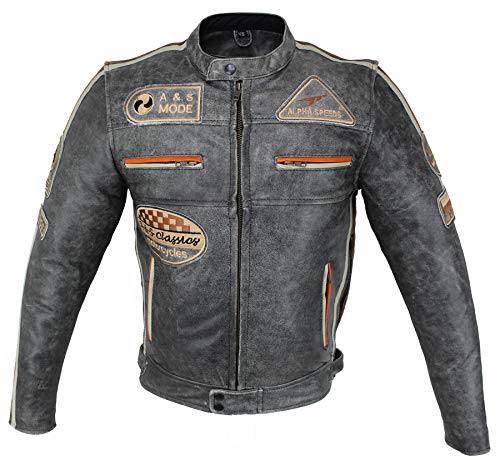 EURO STARS Motorrad & Freizeit Highway Cracker Rind Lederjacke Grau, Biker Leather Jacket grey (2XL, Grau) von EURO STARS