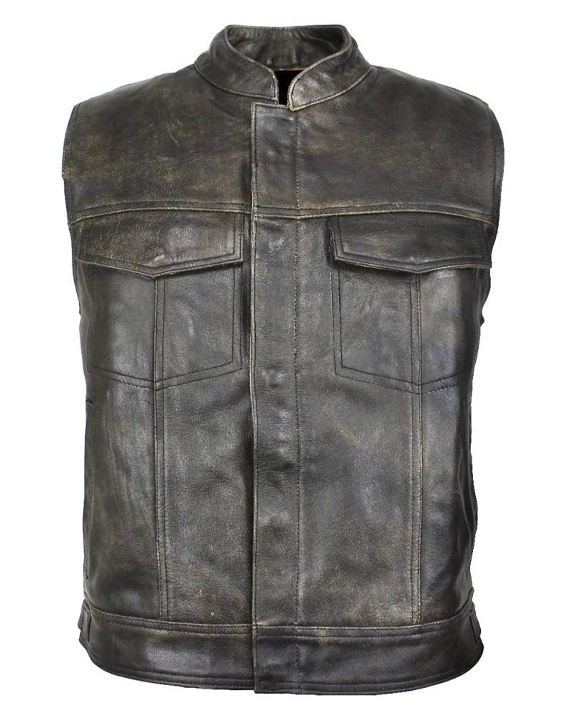 EURO STARS Rocker Biker Lederweste Cracker mit Reißverschluss, Herren Jeans Lederkutte, Motorrad Lederweste, Biker Lederkutte, Clubweste, Chopper kutte, Rockerweste, Kutte (XL, Cracker Brown) von EURO STARS