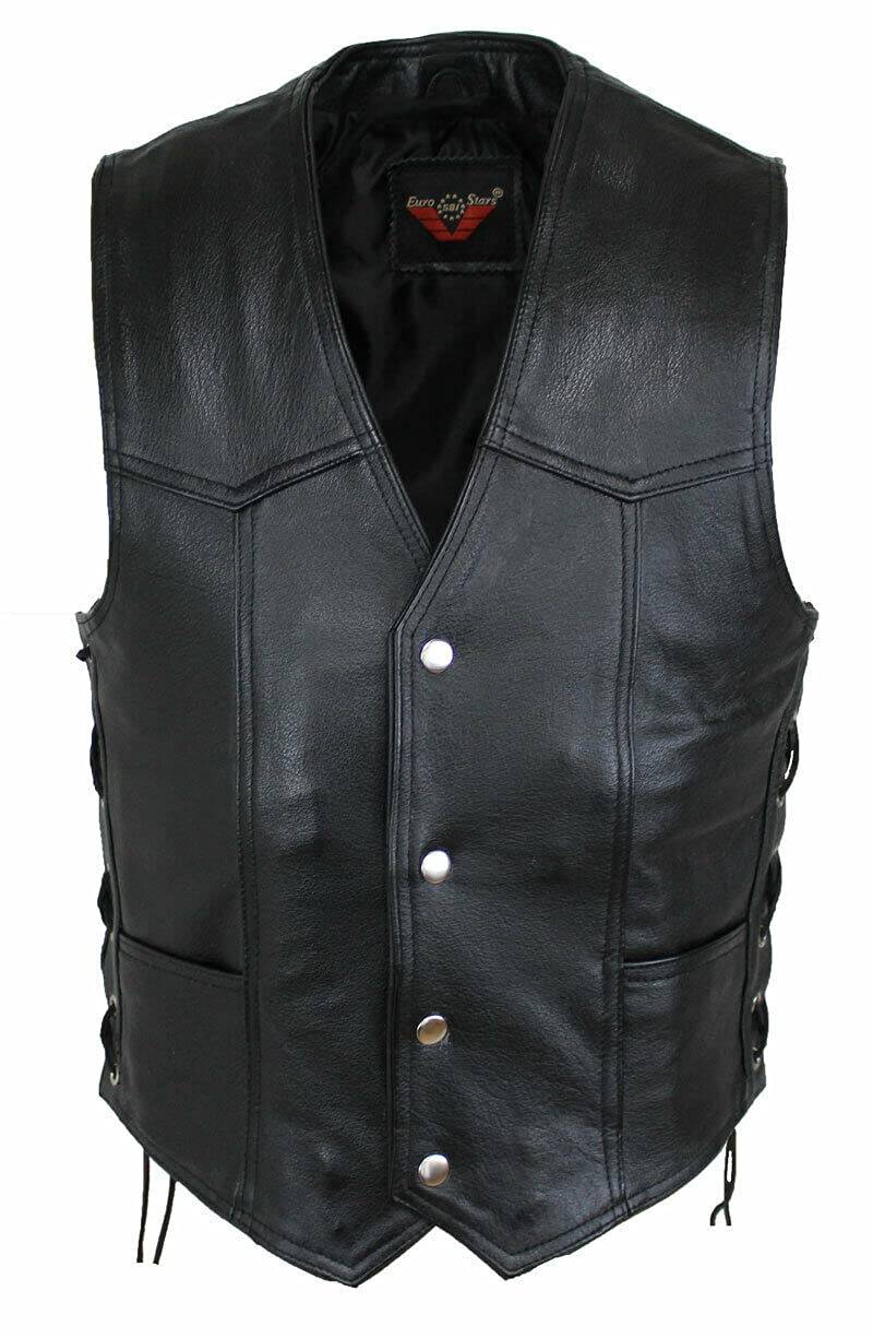 Lederkutte Herren Biker Button Schwarz, Herren Lederkutte, Choppers Lederweste, Rockerweste, Clubweste, Lederkutte, Kutte, Leather Vest balck (5XL, Schwarz) von EURO STARS