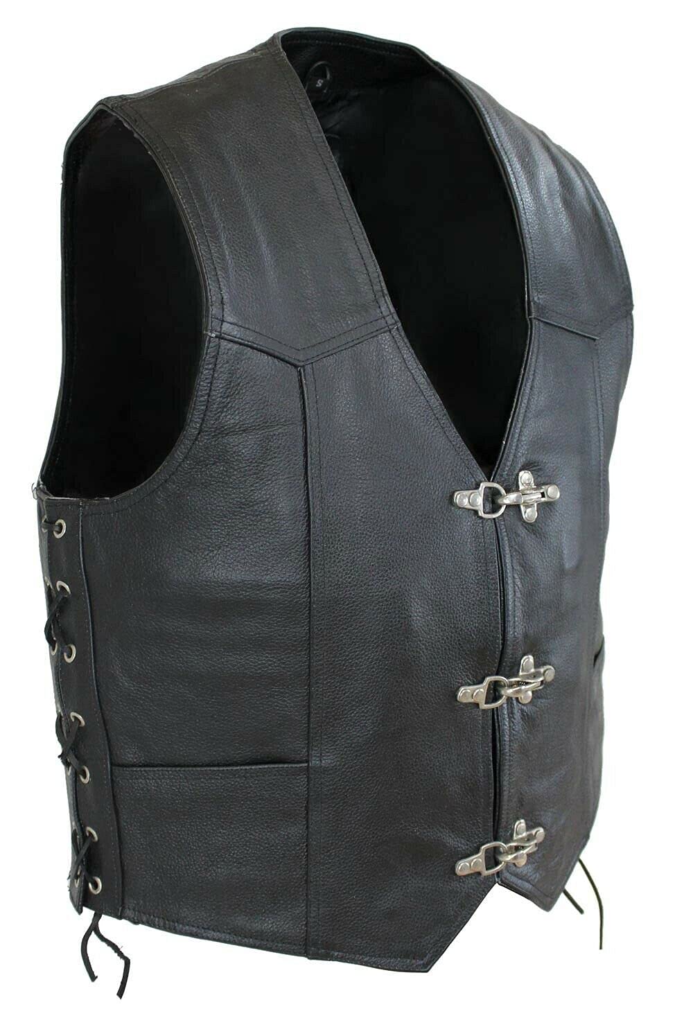 Lederweste HerrenBiker, Lederkutte mit Schnallen, Biker Leather Vest black, Rindleder Weste, Clubweste, Biker Leather Vest, Leder Kutte, Kutte (XL, Schwarz) von EURO STARS