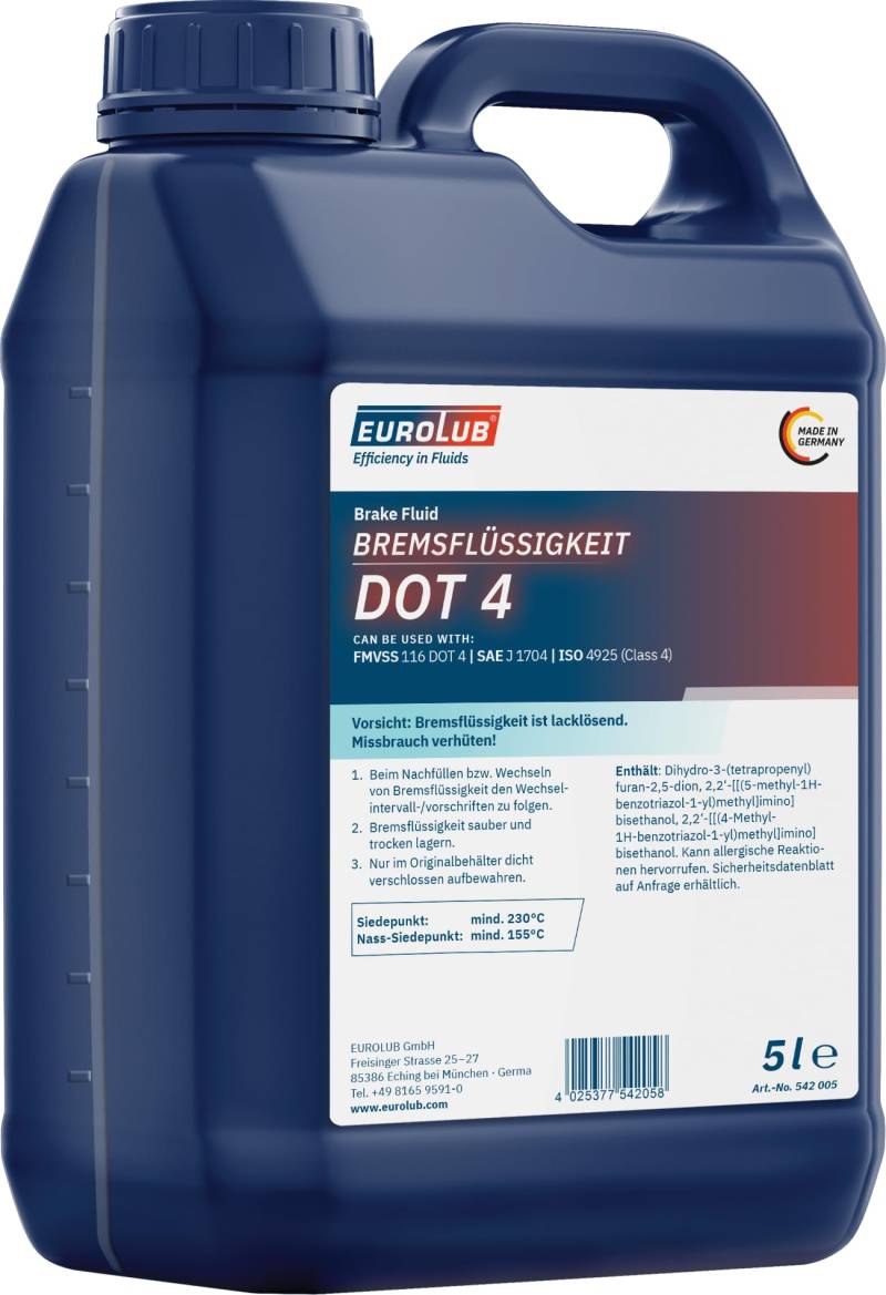 EUROLUB Bremsflüssigkeit DOT4, 5 Liter von EUROLUB