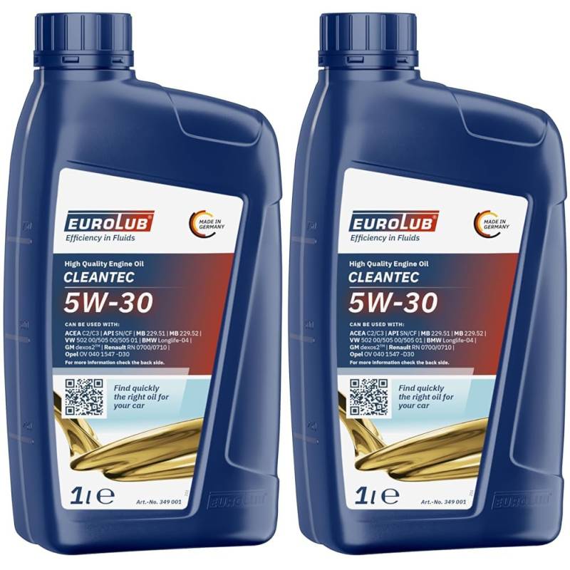 EUROLUB CLEANTEC SAE 5W-30 Motoröl, 1 Liter (Packung mit 2) von EUROLUB