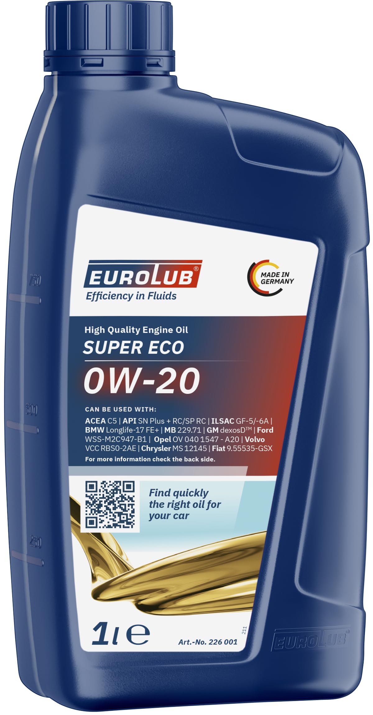 EUROLUB SUPER ECO SAE 0W-20 Motoröl, 1 Liter von EUROLUB