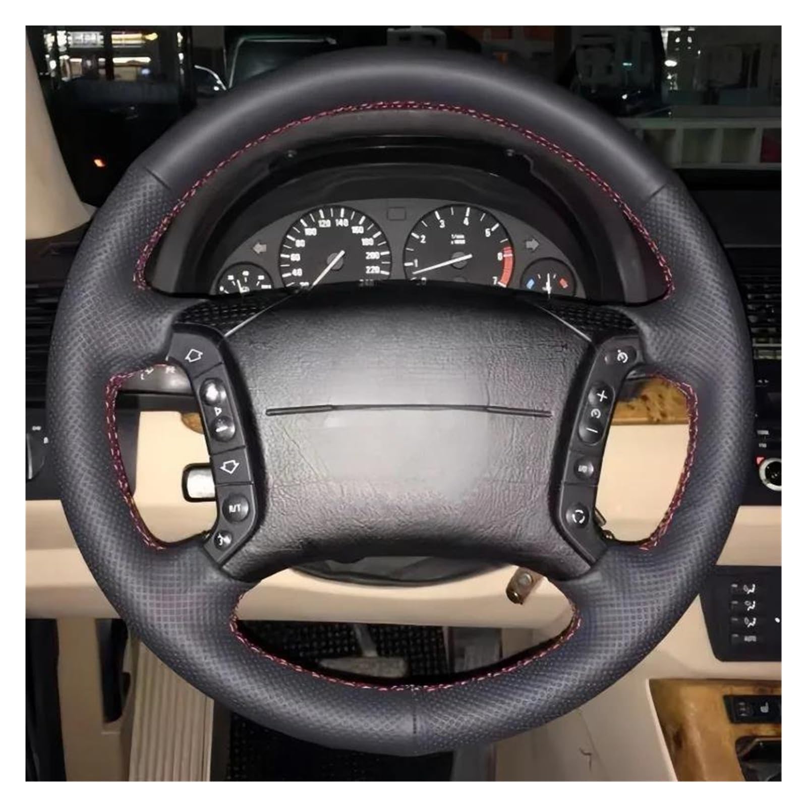 Lenkrad Abdeckung Für 3 5 Serie E36 E46 E39 X3 E83 X5 E53 Auto Zubehör Echtes Leder Auto Lenkrad Abdeckung Griff Abdeckung Innen Lenkradhülle(Red Bl Thread) von EVEKHAHHRB