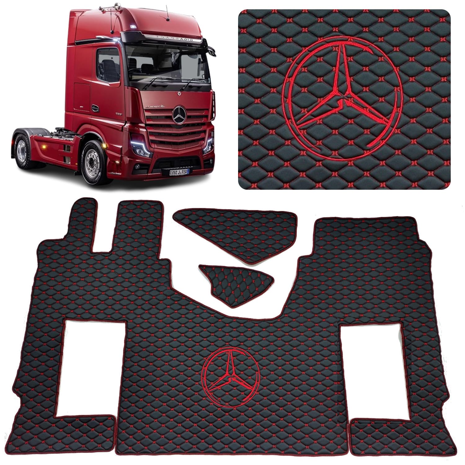 Auto Auto Auto LKW Fahrerabsatz Kompatibel für Mercedes Acros MP4 MP5 MP6 (Schwarz, Rot Garn, Beifahrersitz gefedert) von EVELTRUCK