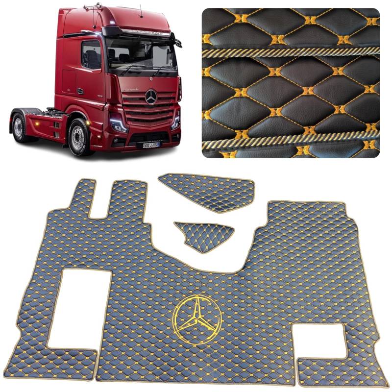 Auto Auto Auto LKW Fahrerabsatz Kompatibel für Mercedes Acros MP4 MP5 MP6 (Schwarz Gold Garn, Beifahrersitz ungefedert) von EVELTRUCK