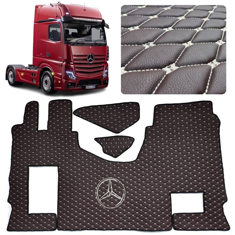 Auto Auto LKW Fahrerabsatz Set kompatibel für Mercedes Acros MP4 MP5 MP6 (Dunkel braun, beige Nähaden, Beifahrersitz ungefedert) von EVELTRUCK