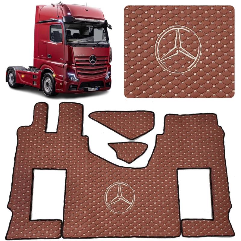 Auto Auto LKW Fahrerabsatz Set kompatibel mit Mercedes Acros MP4 MP5 MP6 (Hellbraun, beige Nähaden, Beifahrersitz gefedert) von EVELTRUCK