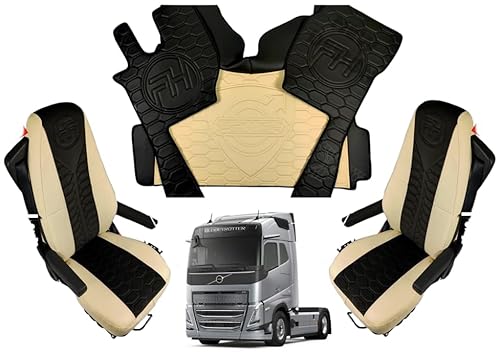 LKW-Fußmatten für VOLVO FH4 FH5 FH Aero Fußmatte + Sitzbezüge (schwarz-beige) von EVELTRUCK