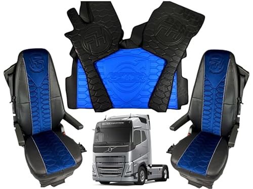 LKW-Fußmatten für VOLVO FH4 FH5 FH Aero Fußmatte + Sitzbezüge (schwarz-blau) von EVELTRUCK