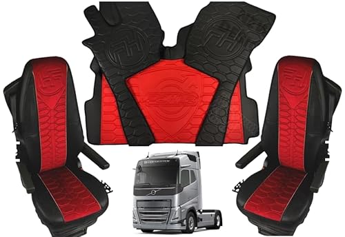 LKW-Fußmatten für VOLVO FH4 FH5 FH Aero Fußmatte + Sitzbezüge (schwarz-rot) von EVELTRUCK