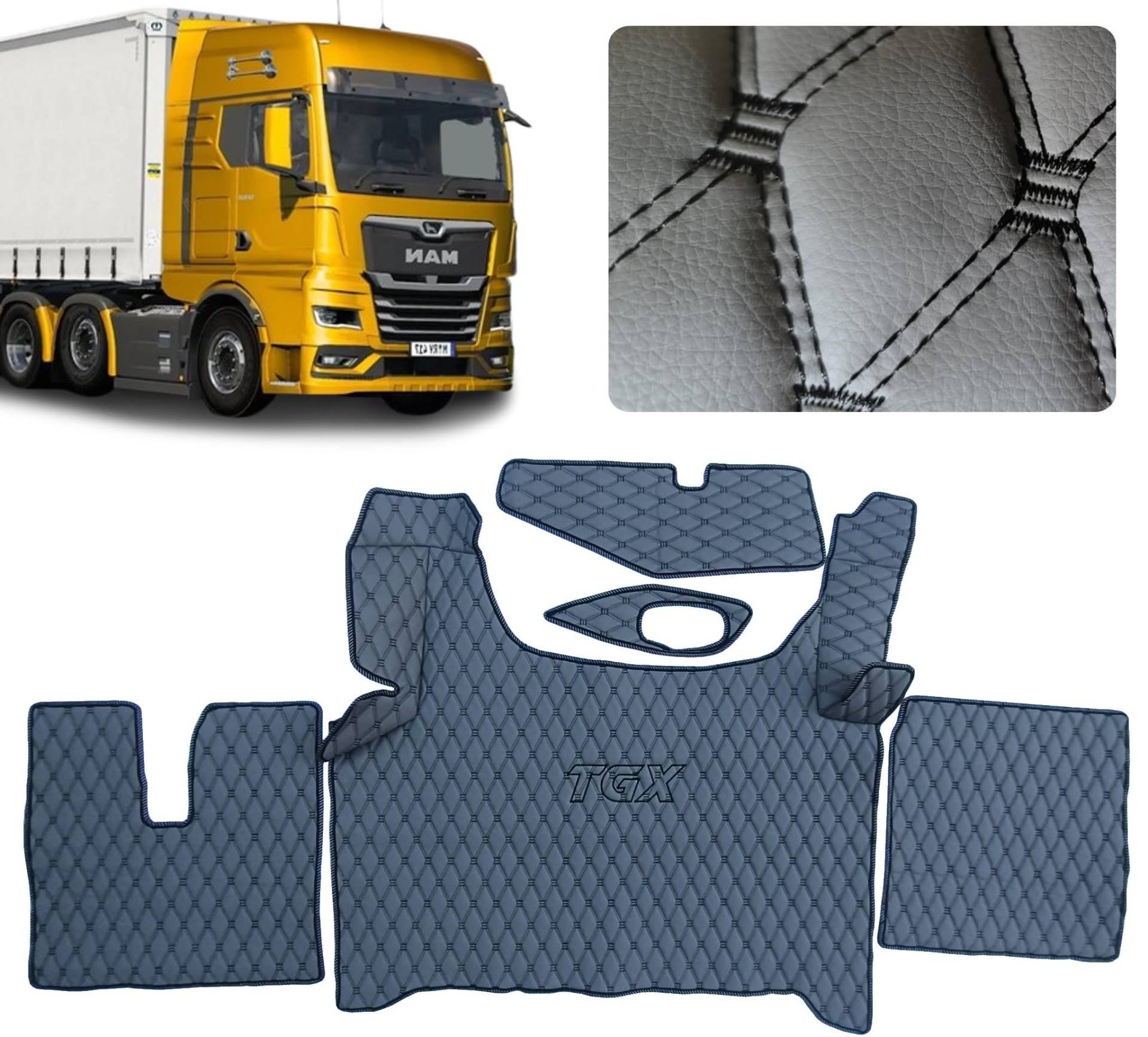 LKW-Fußmatten kompatibel zu MAN TGX 2020+ Fussmatte (Material grau, Garn schwarz) von EVELTRUCK