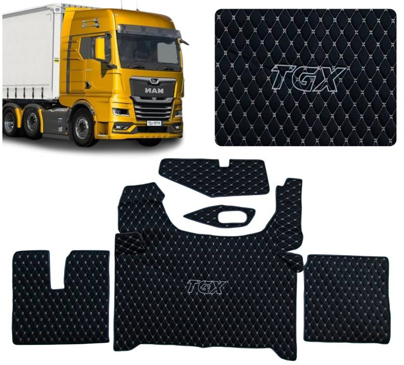 LKW-Fußmatten kompatibel zu MAN TGX 2020+ Fußmatte (Stoff schwarz, Garn beige) von EVELTRUCK