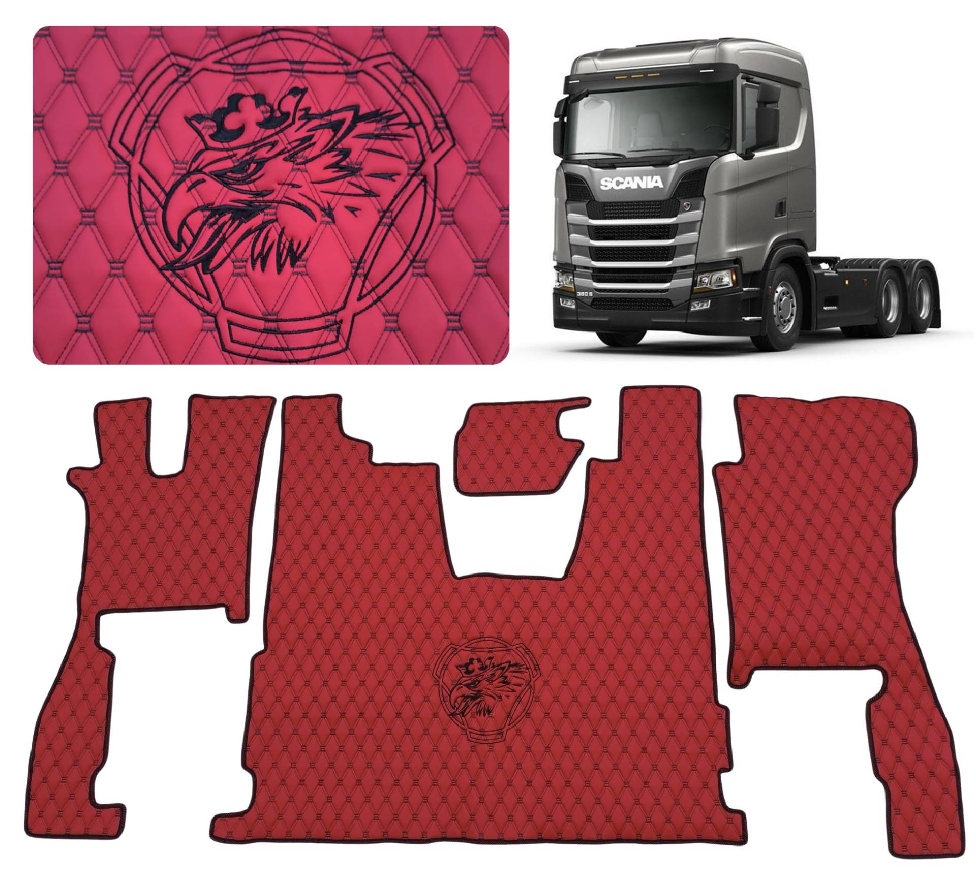 LKW-Fußmatten kompatibel zu SCANIA R 2018+ Fußmatte (Material rot, Garn schwarz) von EVELTRUCK