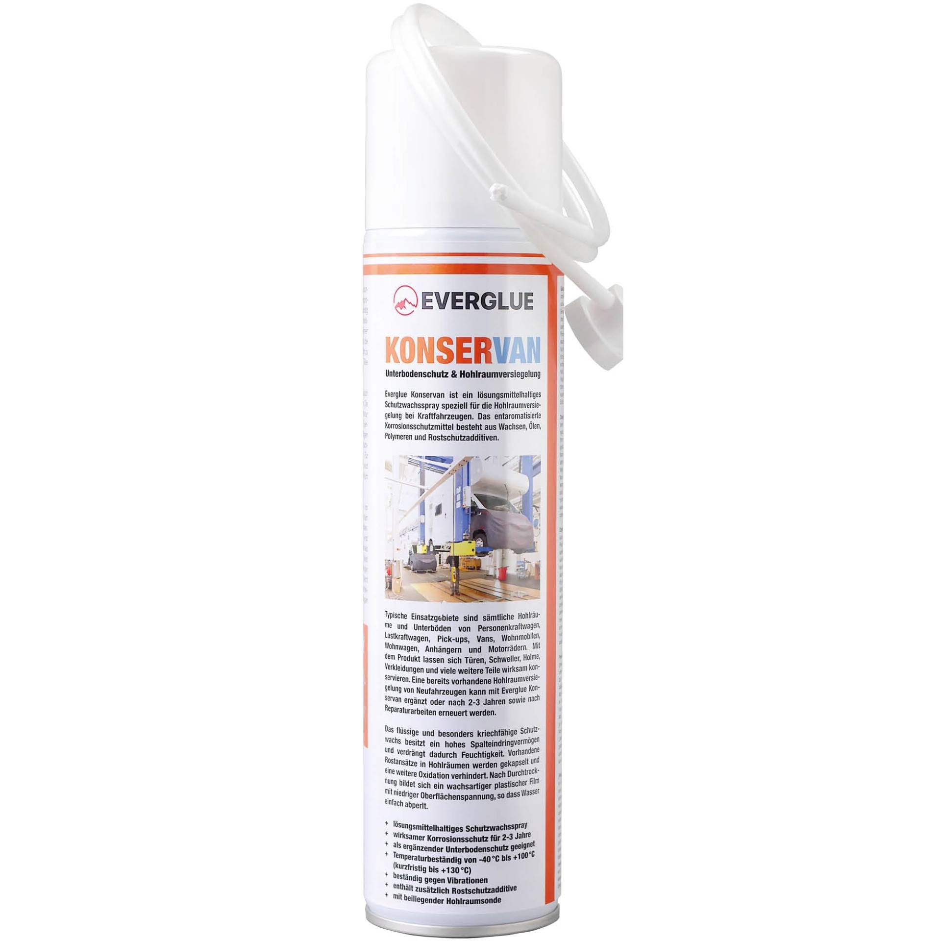 EVERGLUE Konservan Unterbodenschutz und Hohlraumversiegelung Schutzwachsspray für Auto Grundierung und Versiegelung für Wohnmobil, Van, LKW als Rostschutz Rostumwandler 400ml Aerosol (1) von EVERGLUE