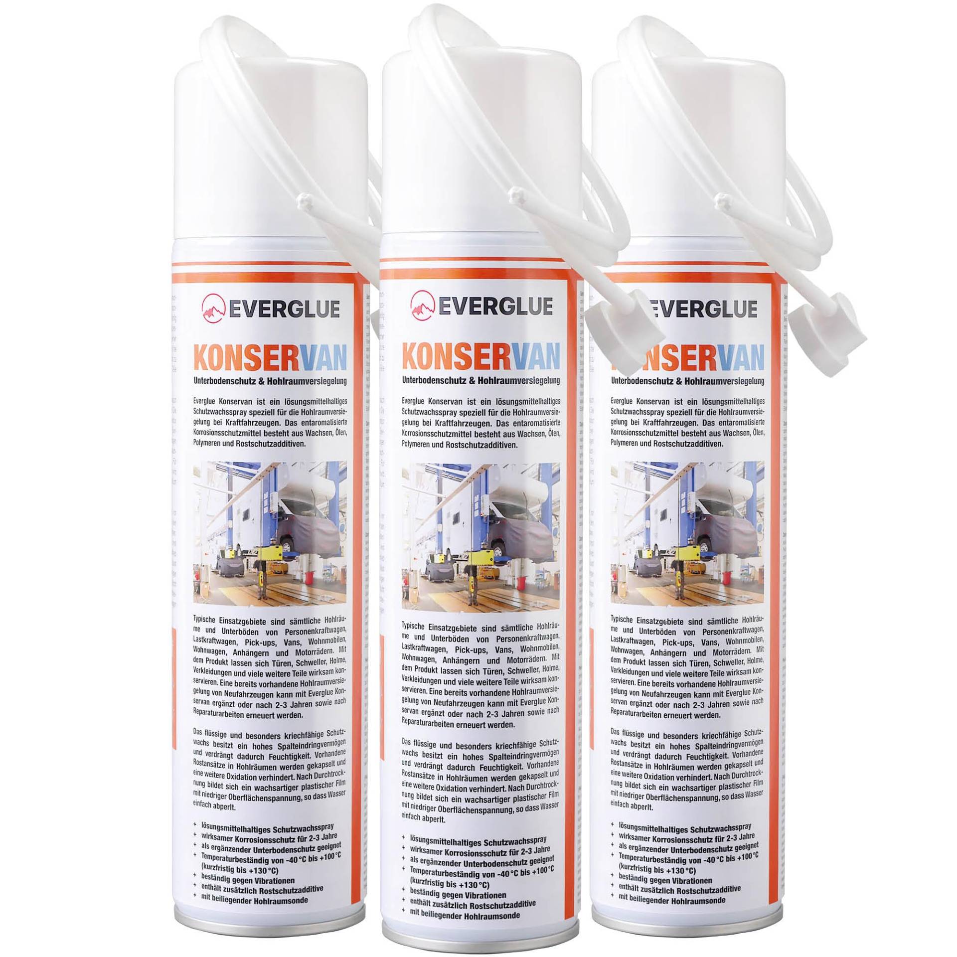 EVERGLUE Konservan Unterbodenschutz und Hohlraumversiegelung Schutzwachsspray für Auto Grundierung und Versiegelung für Wohnmobil, Van, LKW als Rostschutz Rostumwandler 400ml Aerosol (3) von EVERGLUE