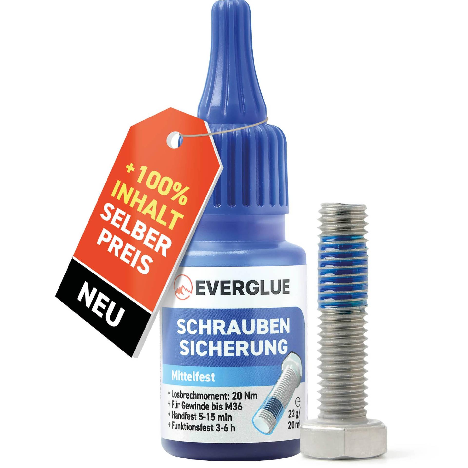 EVERGLUE Schraubensicherung anaerob mittelfest normal demontierbar bis M36-Gewinde 22g Dosierflasche von EVERGLUE