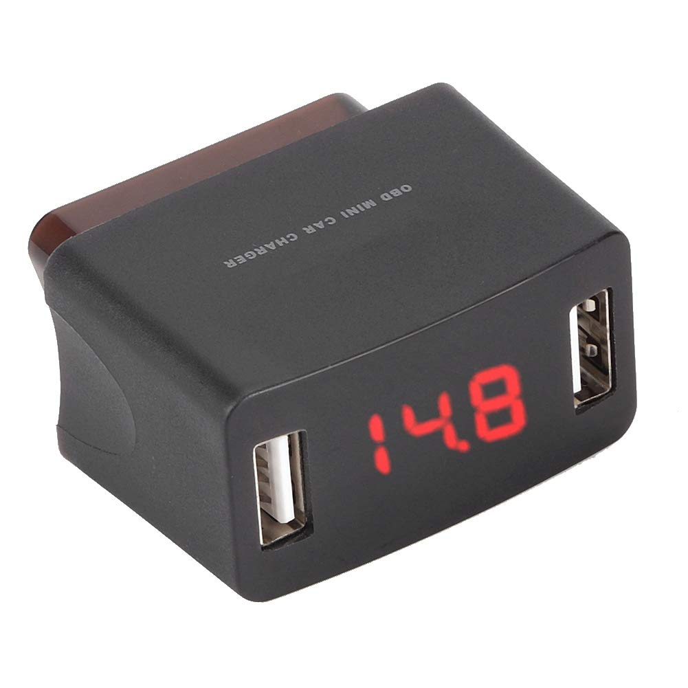 1-teiliges OBD-Autoladegerät, langlebiges ABS-OBD-Mini-Dual-USB-Ladegerät mit Spannungsanzeige für 12/24-V-Autos von EVGATSAUTO