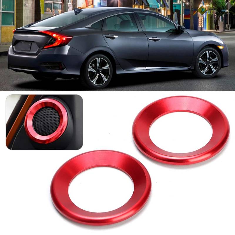 2 Stück Lautsprecher Kreis Trim für Audio Lautsprecher Autotür für Audio Lautsprecher Ringabdeckung Dekorativer Ring Passend Civic 10th Trim Rot von EVGATSAUTO