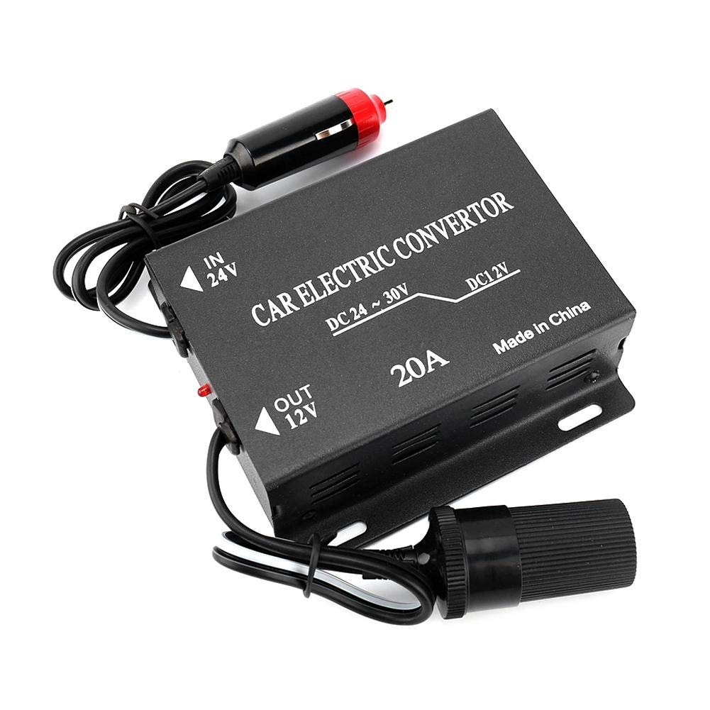 20A Autostromversorgungskonverter Step-Down-Transformator aus Aluminiumlegierung 24V bis 12V Zigarettenanzündertyp für Auto-Audio, Walkie-Talkie, LED, Radio, Taxi-Werbung, Überwachungssystem von EVGATSAUTO