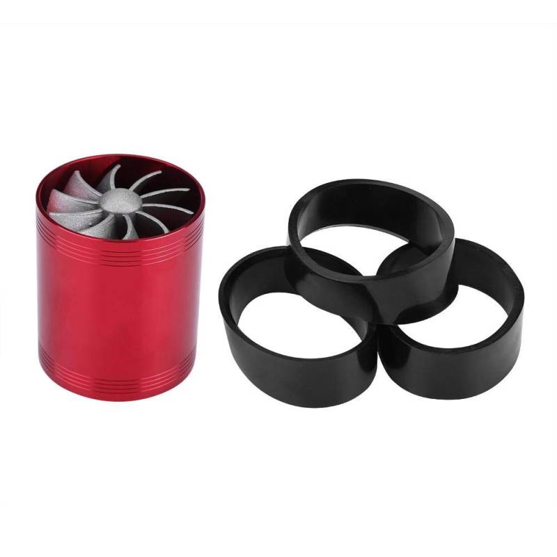 Aluminium Auto Lufteinlass Turbonator Dual Fan Turbine Super Ladegerät Gas Fuel Saver Turbo, Lufteinlass Kompressor(Rot + schwarz Zubehör) von EVGATSAUTO